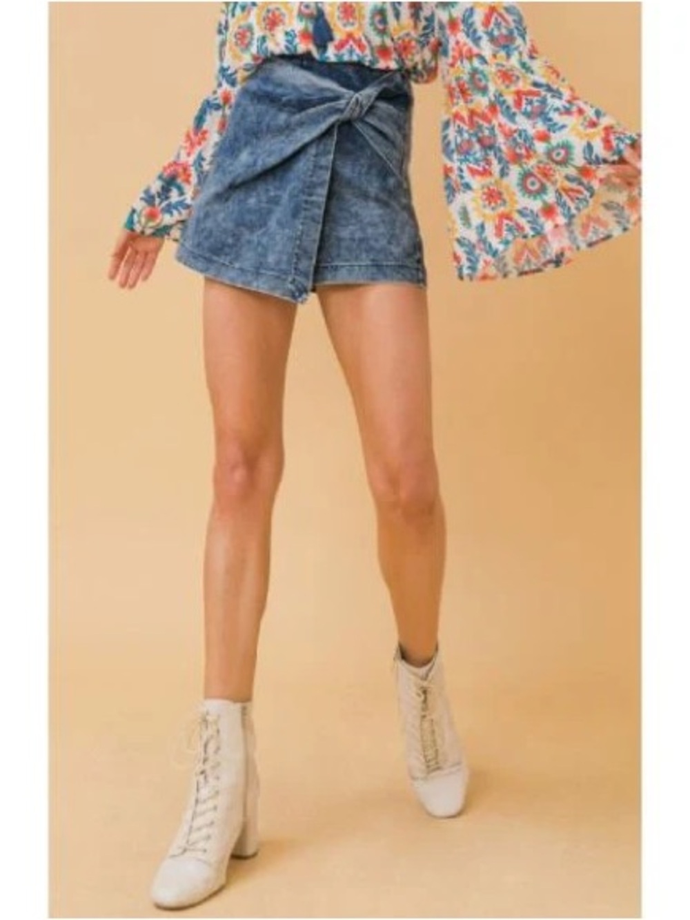 BRAND NEW WITH TAGS Acid Wash Knot Front Denim Skort
